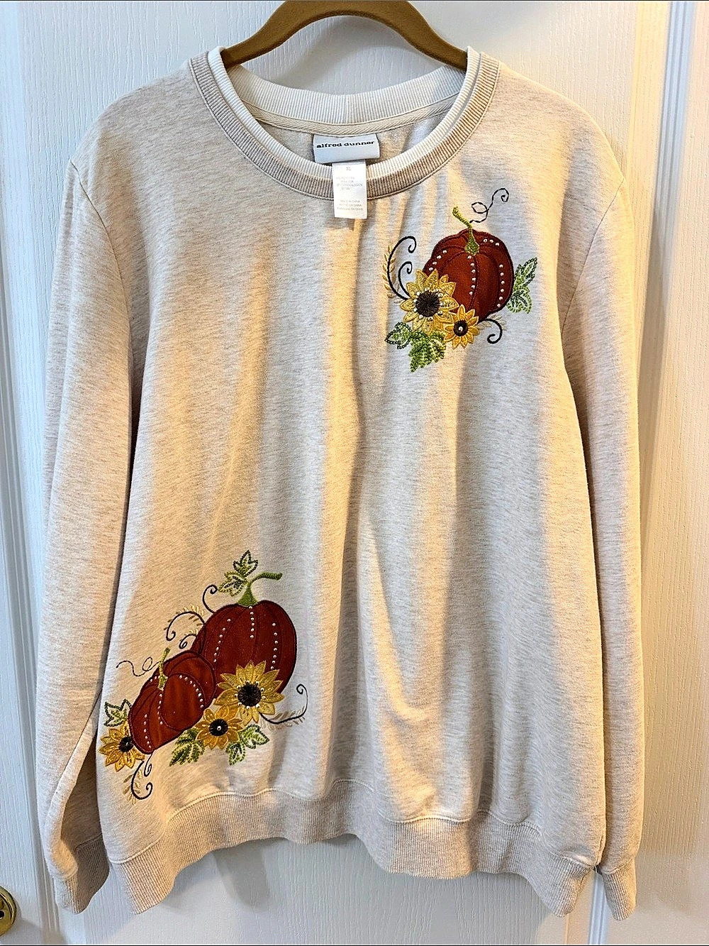 alfred dunner Embroidered Pumpkin Sweatshirt Gray XL Like New